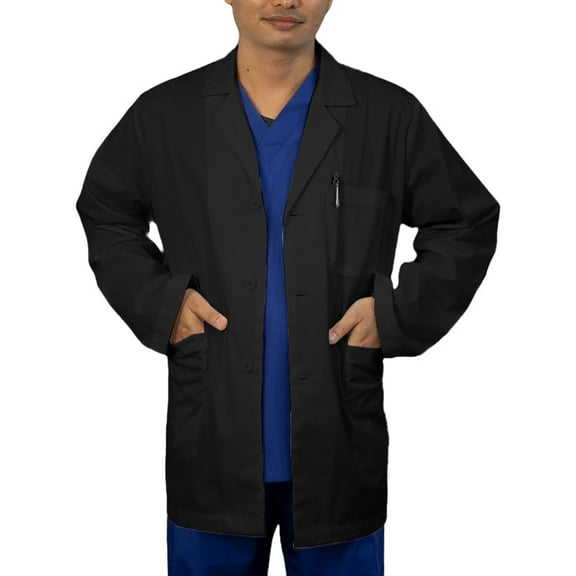 Panda Uniform by HeedFit Men's Lab Coat, 3 Pockets, Button Front, 31", XXS, Black