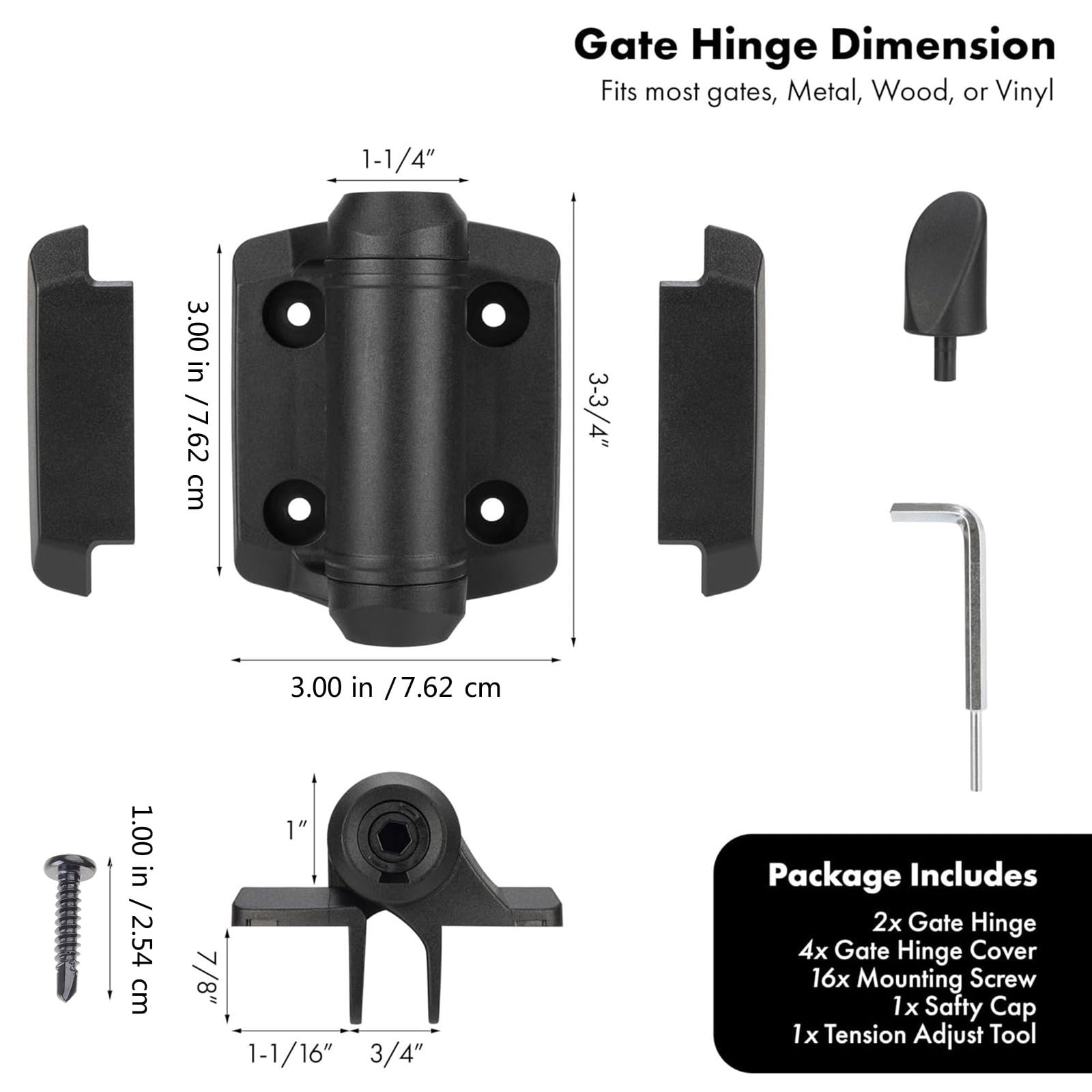 2Pcs Adjustable Tension Narrow Spring Hinges Auto Closing Gate Hinge Door Hardware for Outdoor Gates Enduring