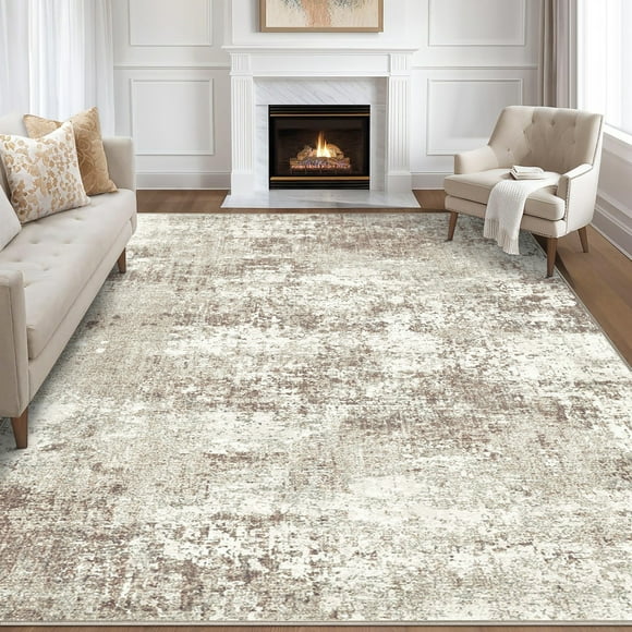 BERTHMEER 4'x6' Abstract Area Rugs for Living Room Entryway Office Washable Rugs, Non-slip, Beige