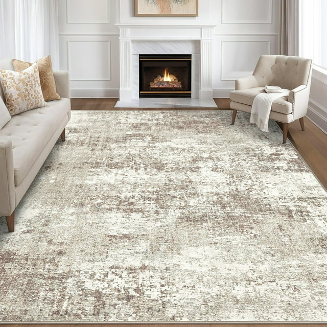 BERTHMEER 6'x9' Beige Abstract Area Rugs for Living Room Bedroom Dining Room Office Farmhouse Distressed Machine Washable Non-slip