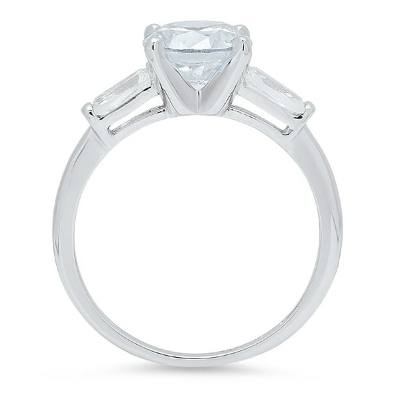 2 ct Round Cut Natural Swiss Blue Topaz Three-Stone Engagement Ring for Women in 14K White Gold