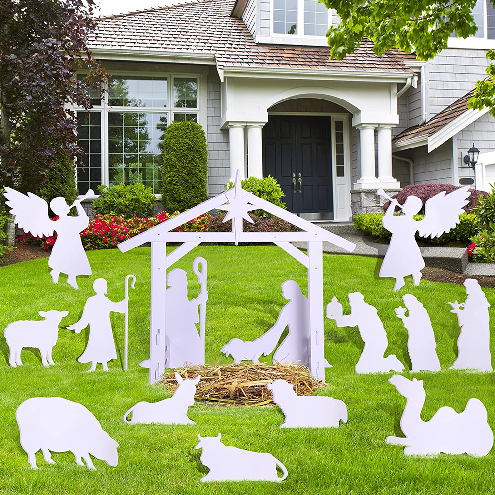 15 Pieces 3.4 Ft Outdoor Nativity Large Solid White Pvc Christmas Yard Nativity Sets, Angel
