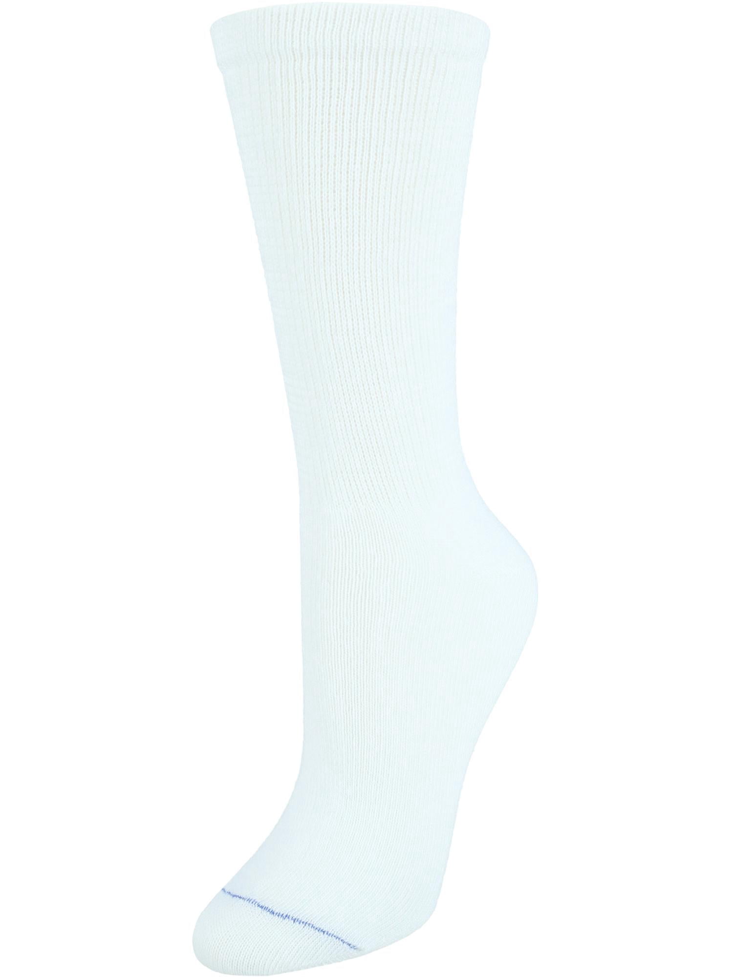 (2 pack) Women's Diabetes & Circulatory Crew Socks 4 Pair Pack - Non-Binding, Lightweight Comfort, White,