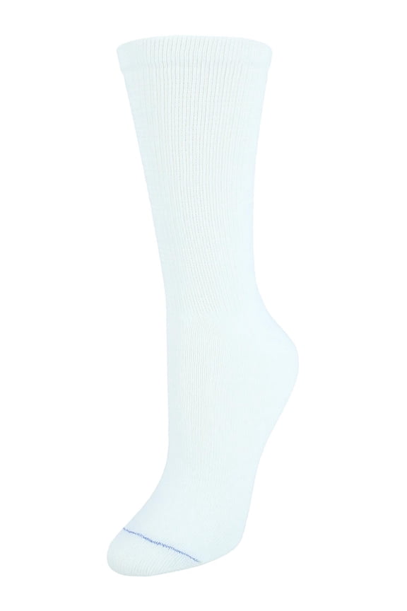 Women's Diabetes & Circulatory Crew Socks 4 Pair Pack - Non-Binding, Lightweight Comfort, White,