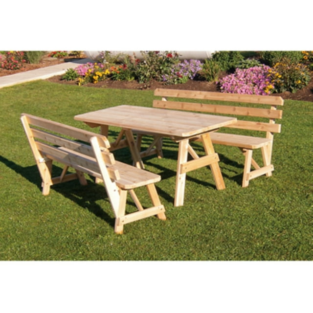 A & L Furniture Western Red Cedar Picnic Table with 2 Backed Benches