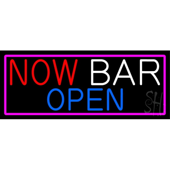 Now Bar Open LED Neon Sign 13 x 32 - inches, Clear Edge Cut Acrylic Backing, with Dimmer - Bright and Premium built indoor LED Neon Sign for Bar decor.