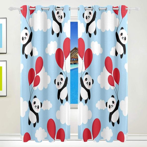 Coolnut Window Curtain Panels Panda Flying with Red Ballon Grommet Top Room Darkening Thermal Insulated Blackout Window Treatment Drapes 2 Panels W55 x L84 In