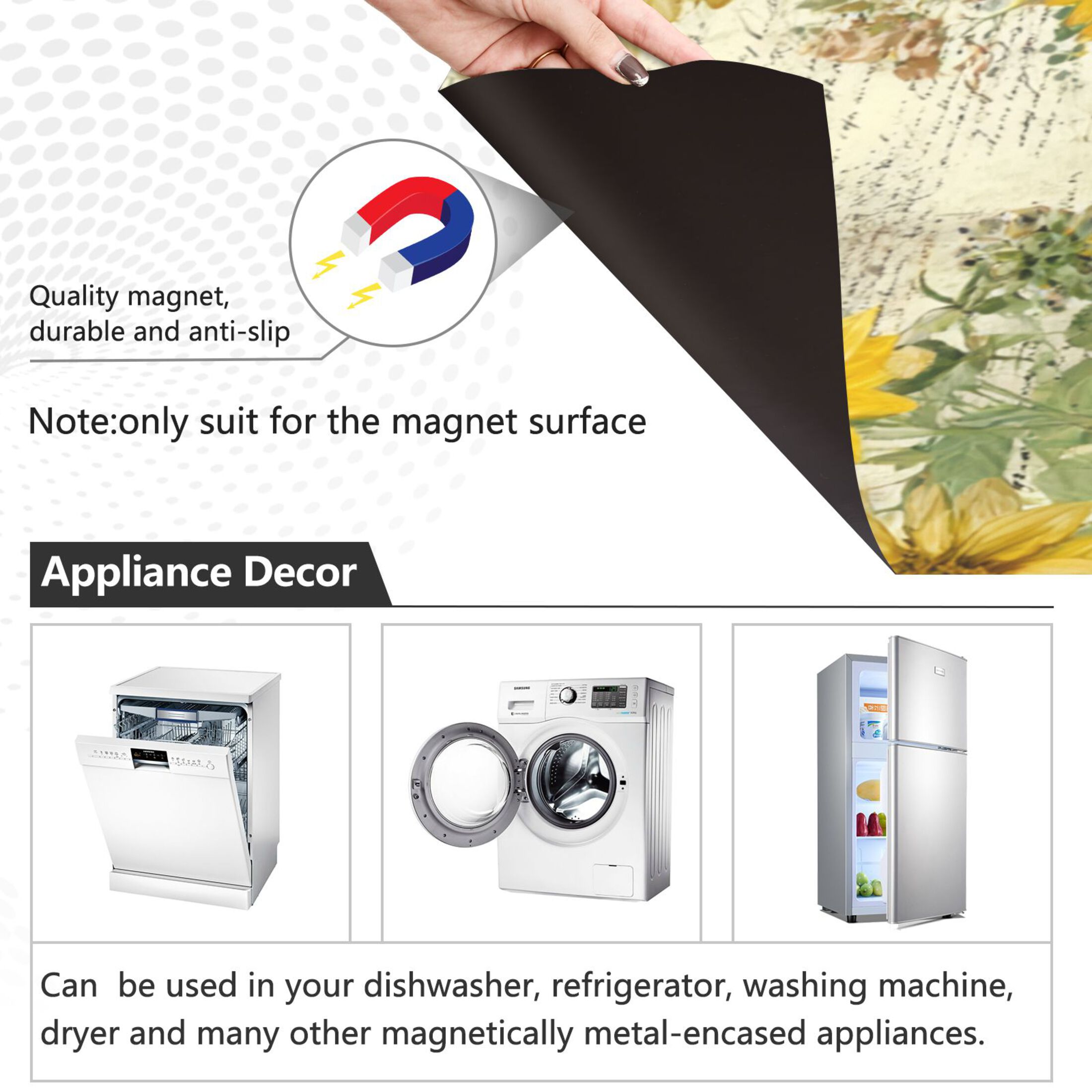 Dishwasher Magnetic Refrigerator Magnet Cover Sticker Home Decorative 23"x26" Vintage Faded Sunflowers