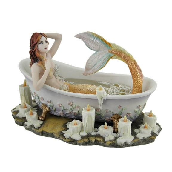 Veronese Resin Statues Bathtime by Selina Fenech Golden Tail Mermaid Takes A Bubble Bath Statue 8.25 X 4.5 X 5 Inches White