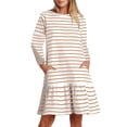 thumbnail image 1 of cfhntfmh Robes de Détente pour Femmes Imprimé Décontracté Manches Longues Col Rond Robe Midi avec Poches Automne Ourlet à Volants Robe de Plage, 1 of 1