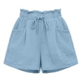 thumbnail image 5 of Hurxie Women's Cotton Crinkled Lounge Shorts High Waist Drawstring Summer Casual Shorts with Pockets Light Blue,2XL, 5 of 6