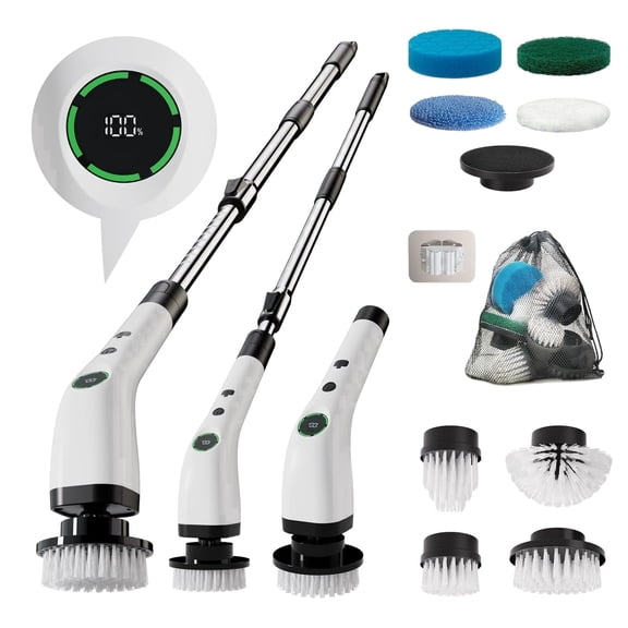 Swyprrix Cordless Electric Spin Scrubber IPX7 Waterproof, 8 Brush Heads, Adjustable Handle for Bathroom Kitchen Cleaning SD-CTB01