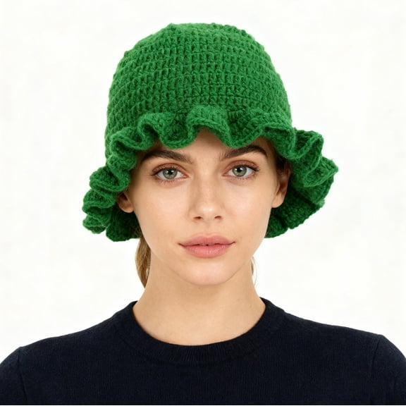 Pyhlmscde Women's Crochet Ruffled Wool Hat, Womens Hats, Crochet Hat, Winter Hats for Women