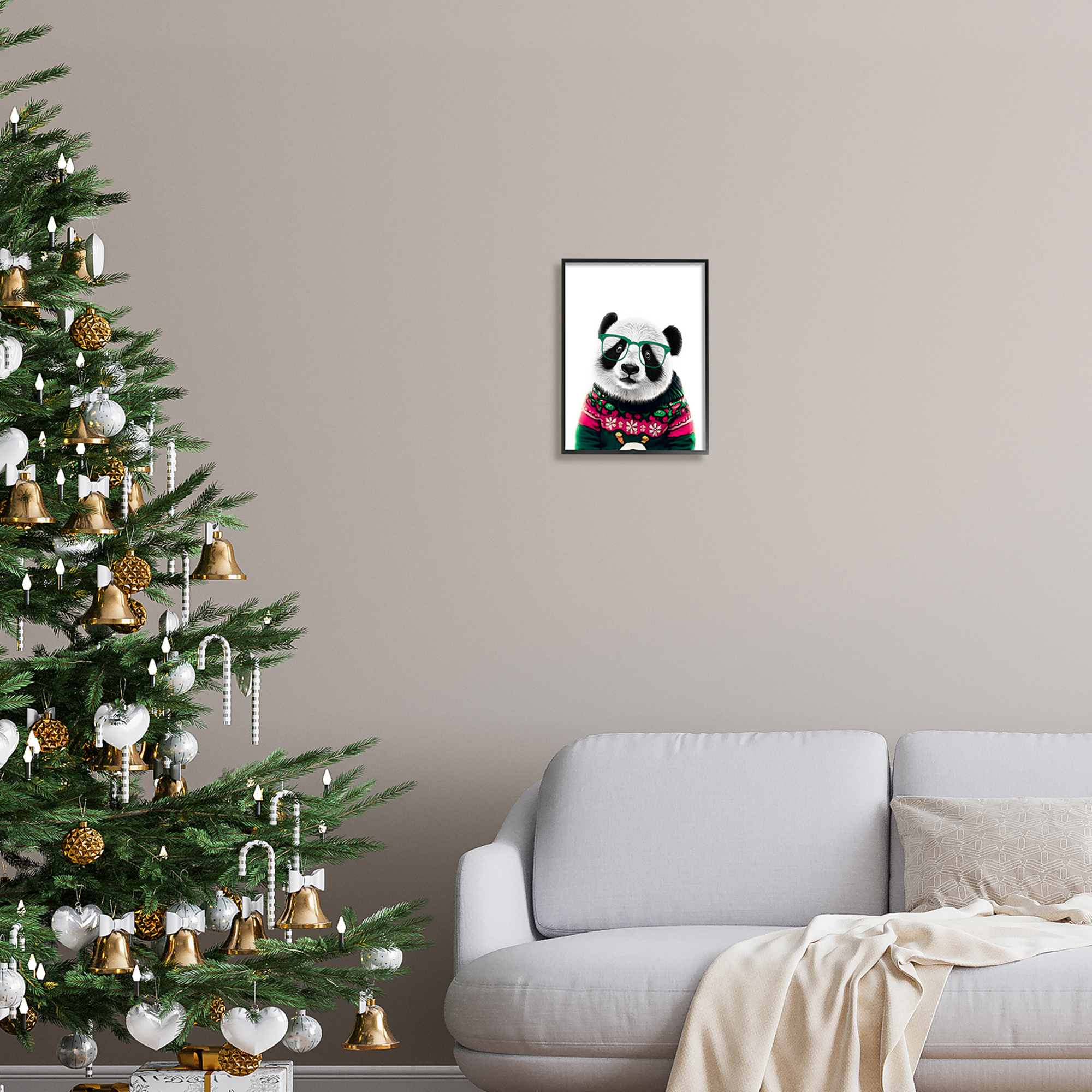 Stupell Industries Panda in Holiday Sweater Holiday Painting Black Framed Art Print Wall Art, 11 x 14