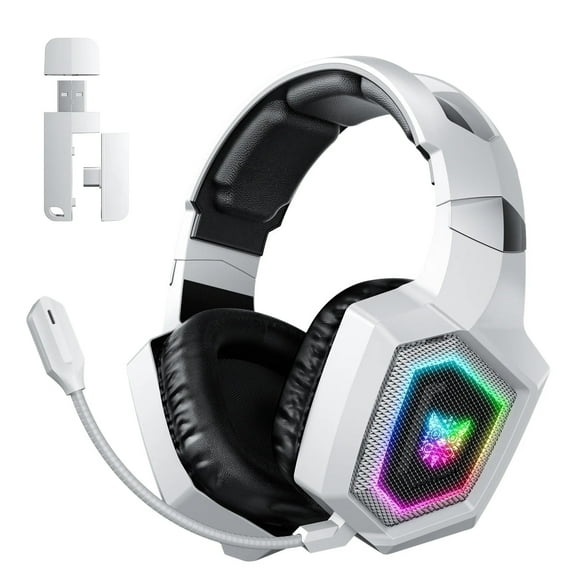 Wireless Gaming Headset for PC/PS4/PS5/ Nintendo Switch,2.4G/Bluetooth Headphones with 7.1 Surround Sound,Detachable Noise Canceling Mic,RGB Lighting
