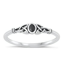 CHOOSE YOUR COLOR Black Simulated Agate Celtic Knot Ring .925 Sterling Silver Band CZ Female Size 8