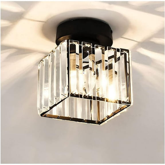 Briignite Semi Flush Mount Ceiling Light Fixture with Crystal Accents - Black Metal Cage Close to Ceiling Lighting Featuring E26 Base for Kitchen Bedroom Hallway Bathroom Entryway