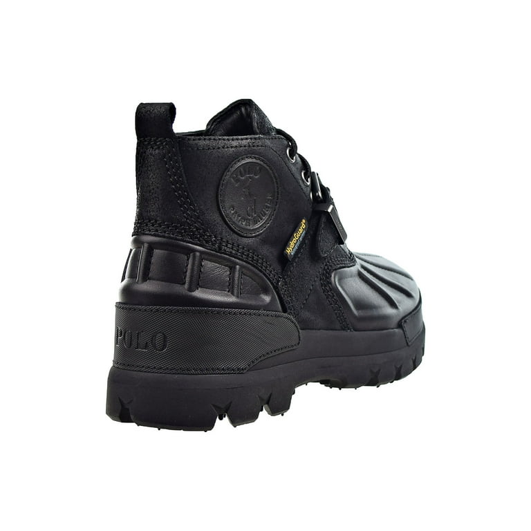 Polo Ralph Lauren Mens Waterproof Black Leather Boots, Buckle