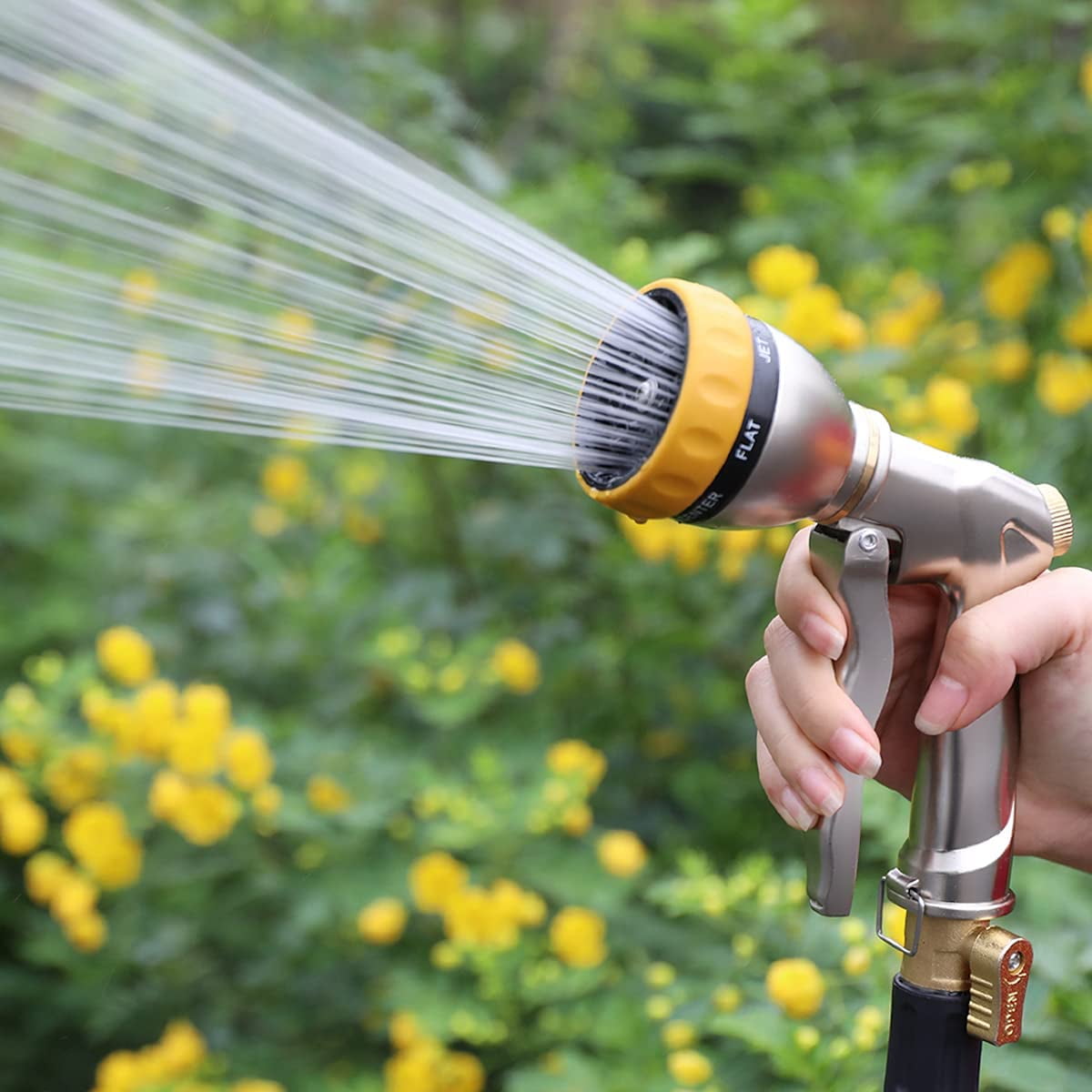 100% Heavy Duty Metal Water Sprayer with 7 Adjustable Spray Patterns Car Washing Cleaning and Showering Pets Garden Hose Nozzle High Pressure Nozzle Sprayer for Hand Watering Garden