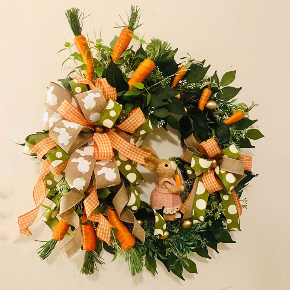 Farmhouse Easter Carrot Wreath Orange Lime Green Burlap Summer Spring Welcome Door Decorations 
