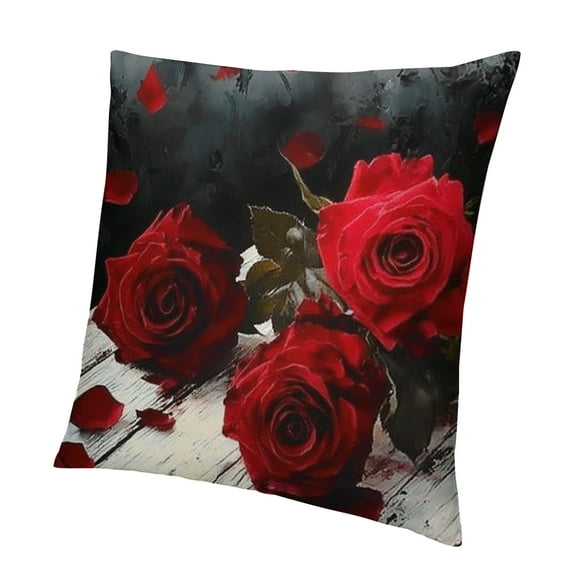 Patifu Plant Beautiful Poppy Black Red Rose Love Valentine Outdoor Throw Pillowcase Square  Decorative Pillows for Family Birthday Couch Sofa Porch Living Room 12x12in