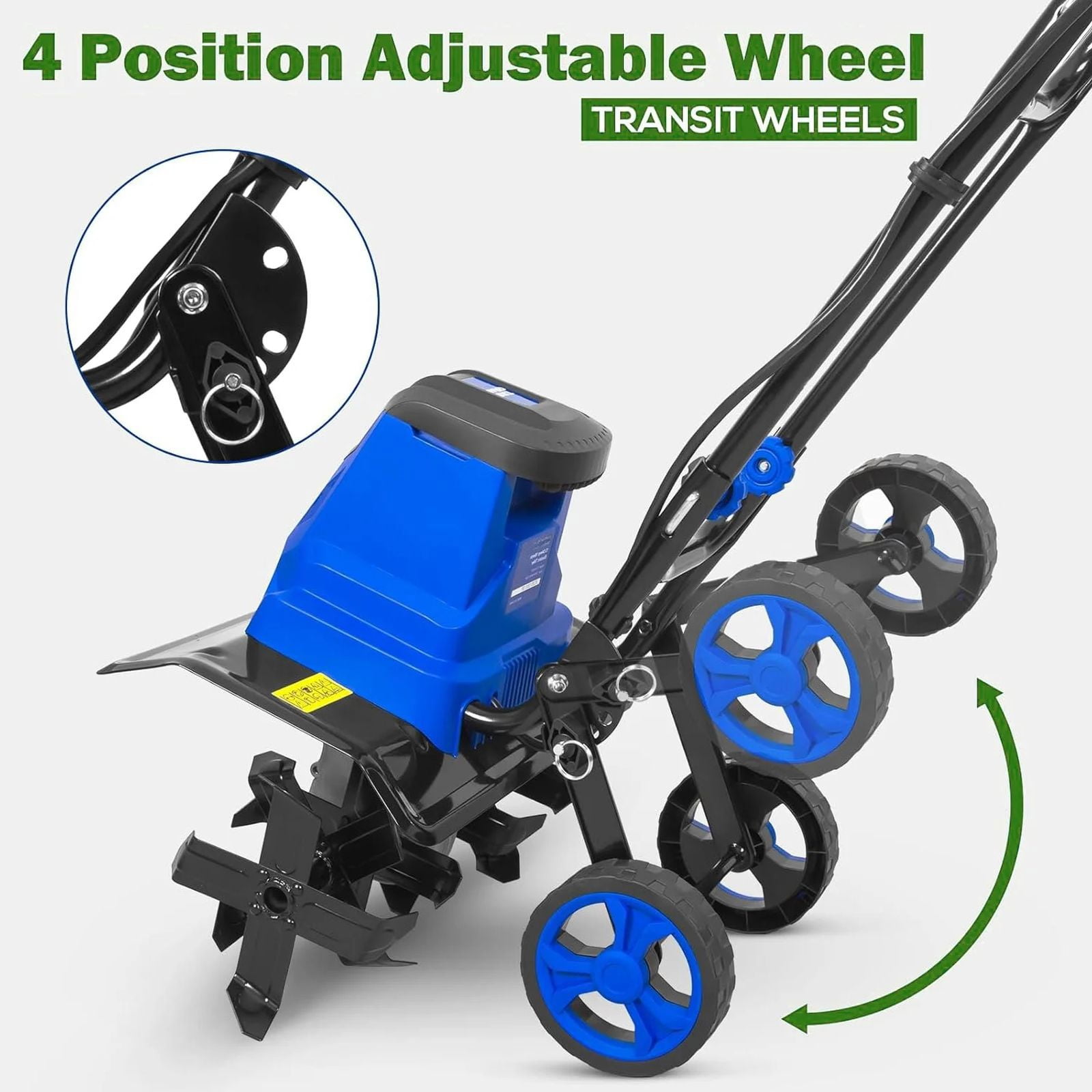 ANLIBATT 16 Inch Corded Electric Tiller 120V 13.5 Amp, 8 Inch Tilling Depth, Foldable Handle, Adjustable Wheels Cultivator for Garden Soil Digging