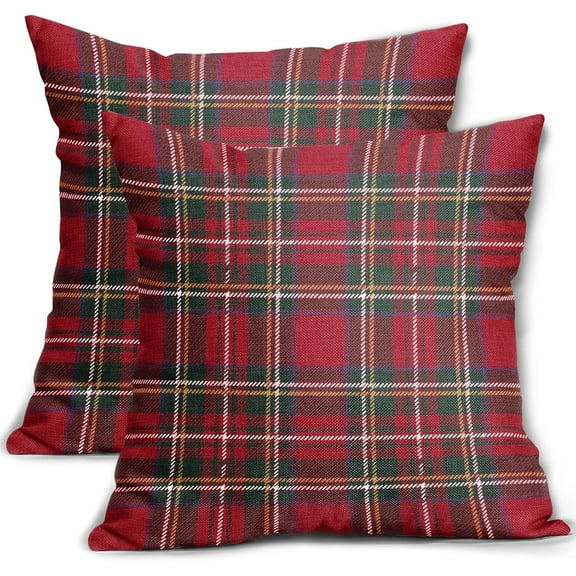 Christmas Plaid Pillow Covers 18x18 Inch Set of 2 Red Green Cream Buffalo Check Xmas Tartan Decorative Throw Pillowcases Outdoor Winter Farmhouse Holiday Cushion Cases Decor for Sofa Couch Bed
