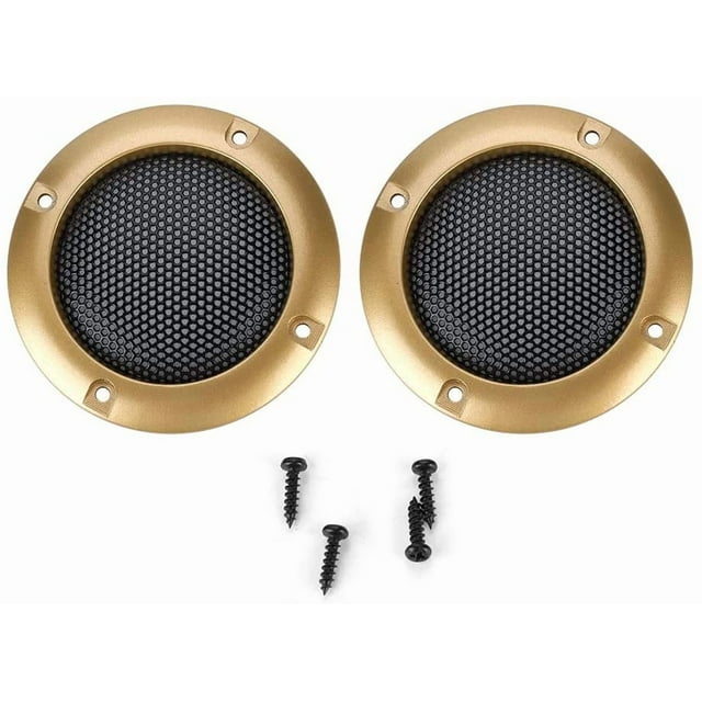 ZOUSSIQI 2 Pcs Housse de Protection Résistante aux Bris Haut-Parleur Stéréo 2 Pouces Housse en Maille Compacte Décorative Cercle en Maille d'Acier Haut-Parleur de Voiture (Plus 4 * Vis)(Or) CA919-45105