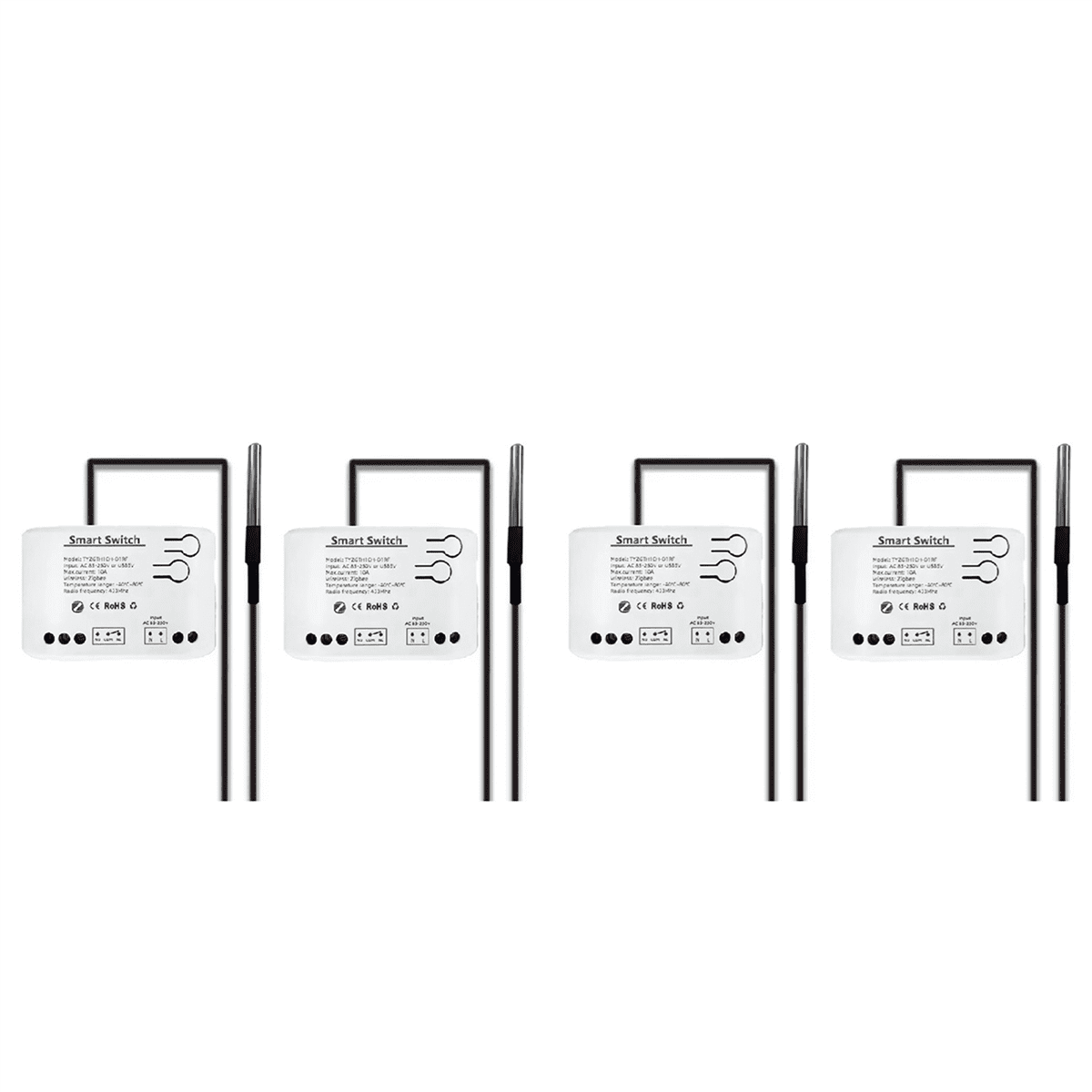 4Pc Tuya Smart Zigbee Switch with Temperature Sensor Passive Dry Contact Zigbee Relay Work with Home Assistant AC85-250V,4 x Smart Switch,White
