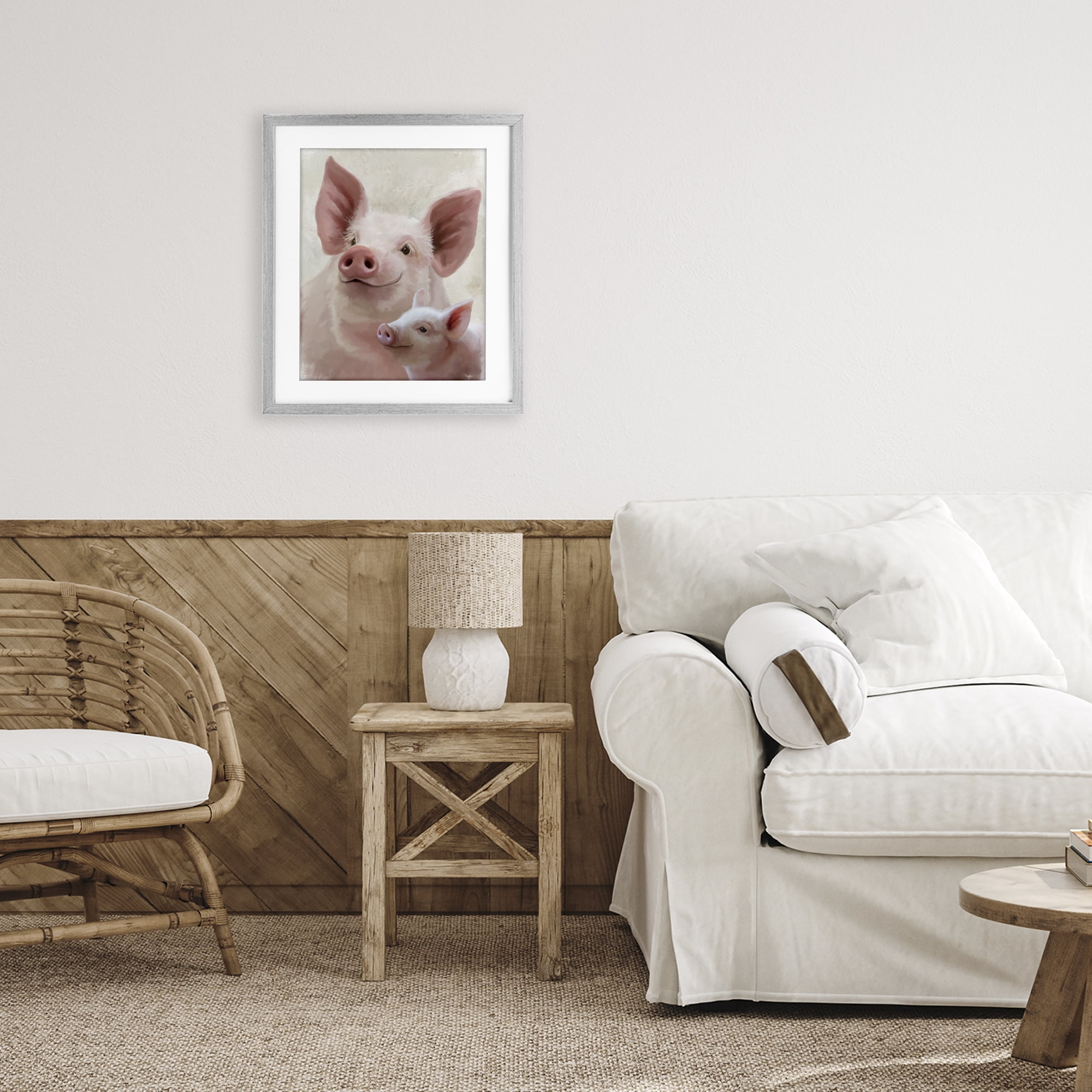 Stupell Industries Piglet & Mom Portrait Gray Framed Print Under Glass, design by Mollie B.