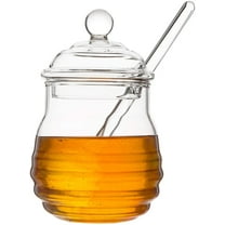 Honey Dispenser Glass Honey Jar with Dipper and Lid Honey Pot Container for Home Kitchen Storing Honey and Syrup,9 Ounce