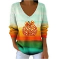 thumbnail image 2 of Craaazy Halloween Shirts For Women Shiny Pumpkin Print Pullover V Neck Sweatshirt Thanksgiving Shirts For Women Gifts, 2 of 3
