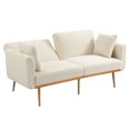 thumbnail image 3 of Modern Velvet Fabric Convertible Sofa, Accent Sofa Bed with Adjustable Backrest, Square Armrests, 2 Throw Pillows, Gold Metal Legs, Upholstered Sofa Couch for Living Room, Apartment, White Teddy, 3 of 8