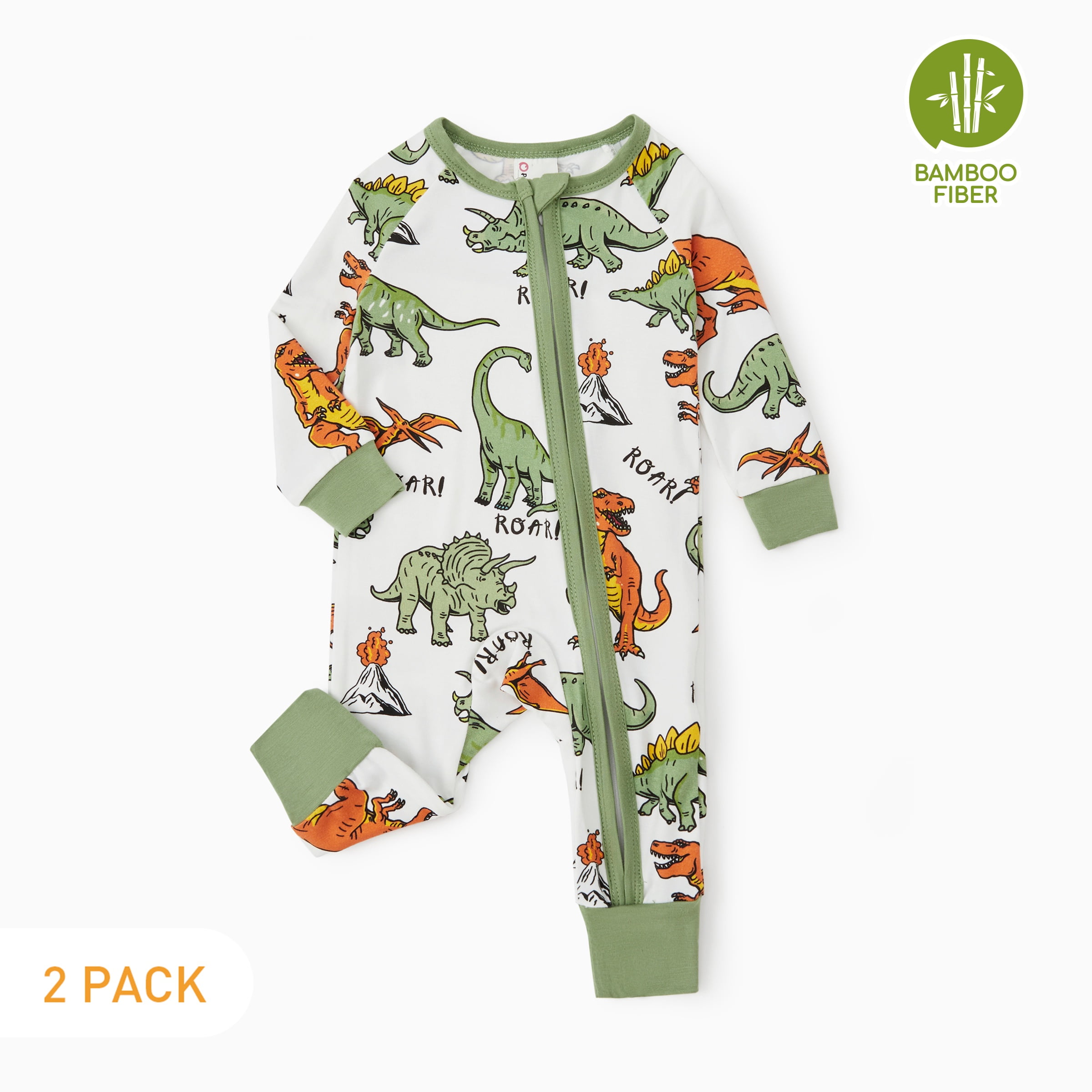 PatPat Baby Boy Clothes Bamboo Viscose Baby Pajamas Zip Snug Fit Dinosaur Newborn Infant Boys Baby Gifts,18-24 Months