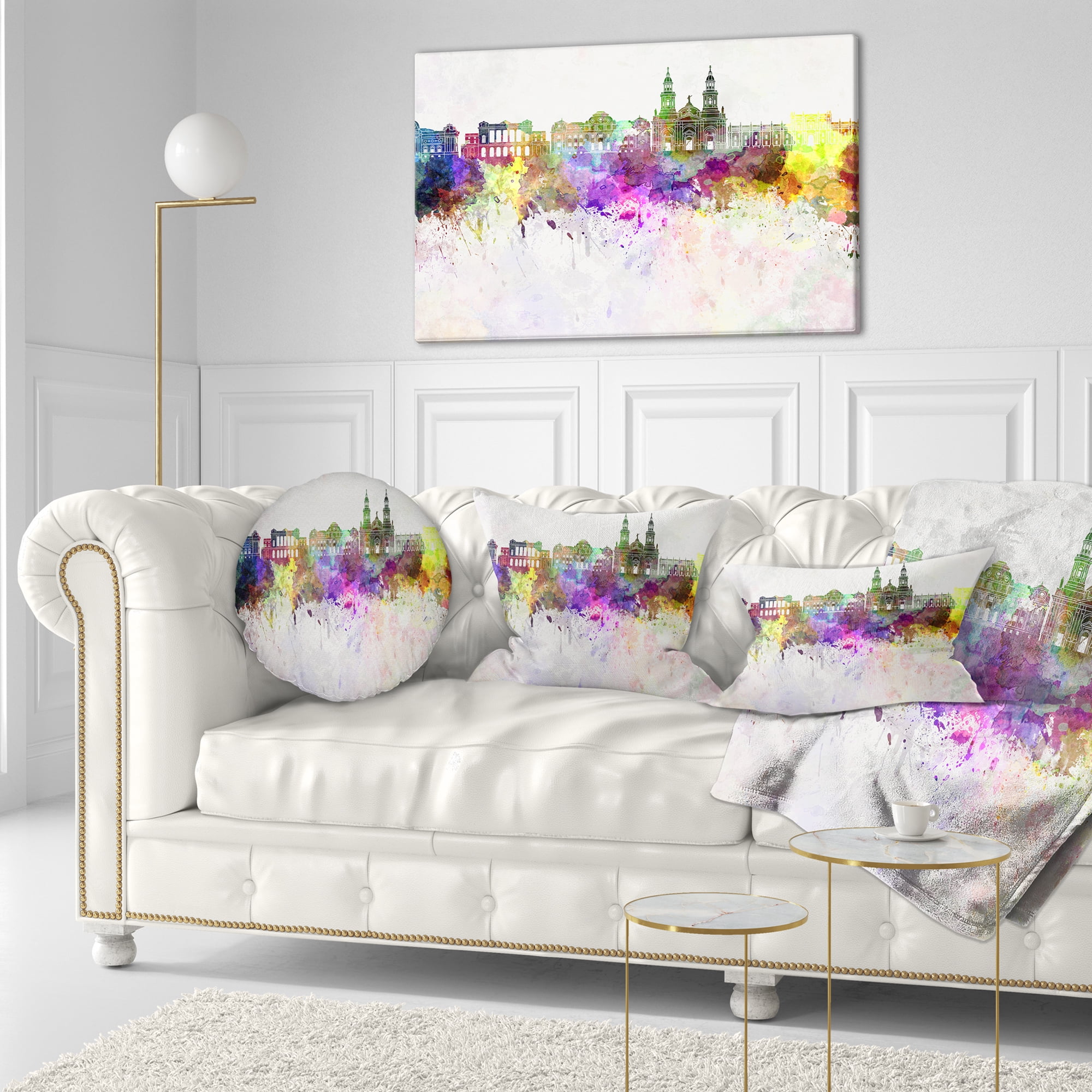 Designart Santiago de Chile Skyline - Cityscape Painting Throw Pillow - 12x20