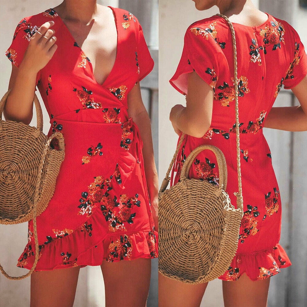red ruffle dress short