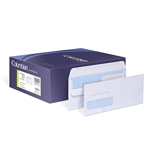 Columbian #10 Double-Window Self-Seal Security Envelopes, for Business Statements, Invoices, 4-1/8" x 9-1/2", White, 24-lb, 500 Per Box (COLO134)