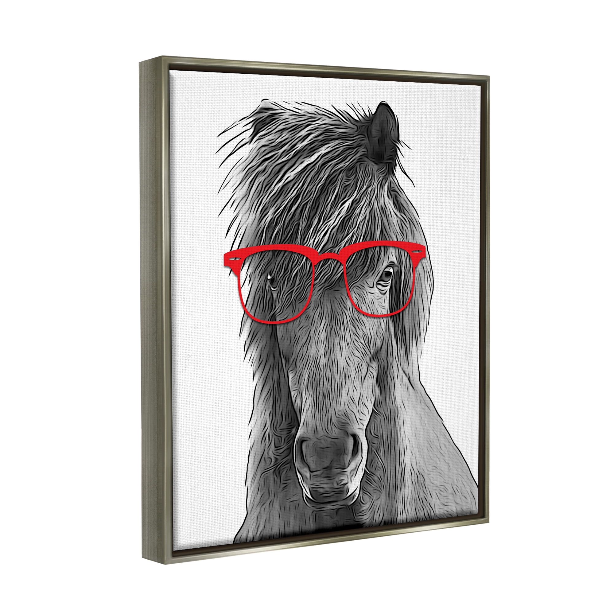 Stupell Industries Horse Red Glasses Fun Animal Animals & Insects Painting Gray Floater Framed Art Print Wall Art