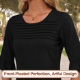 thumbnail image 3 of Camiseta Blingfit para mujer, manga 3/4, plisada, cuello redondo, negra, XL, 3 of 5
