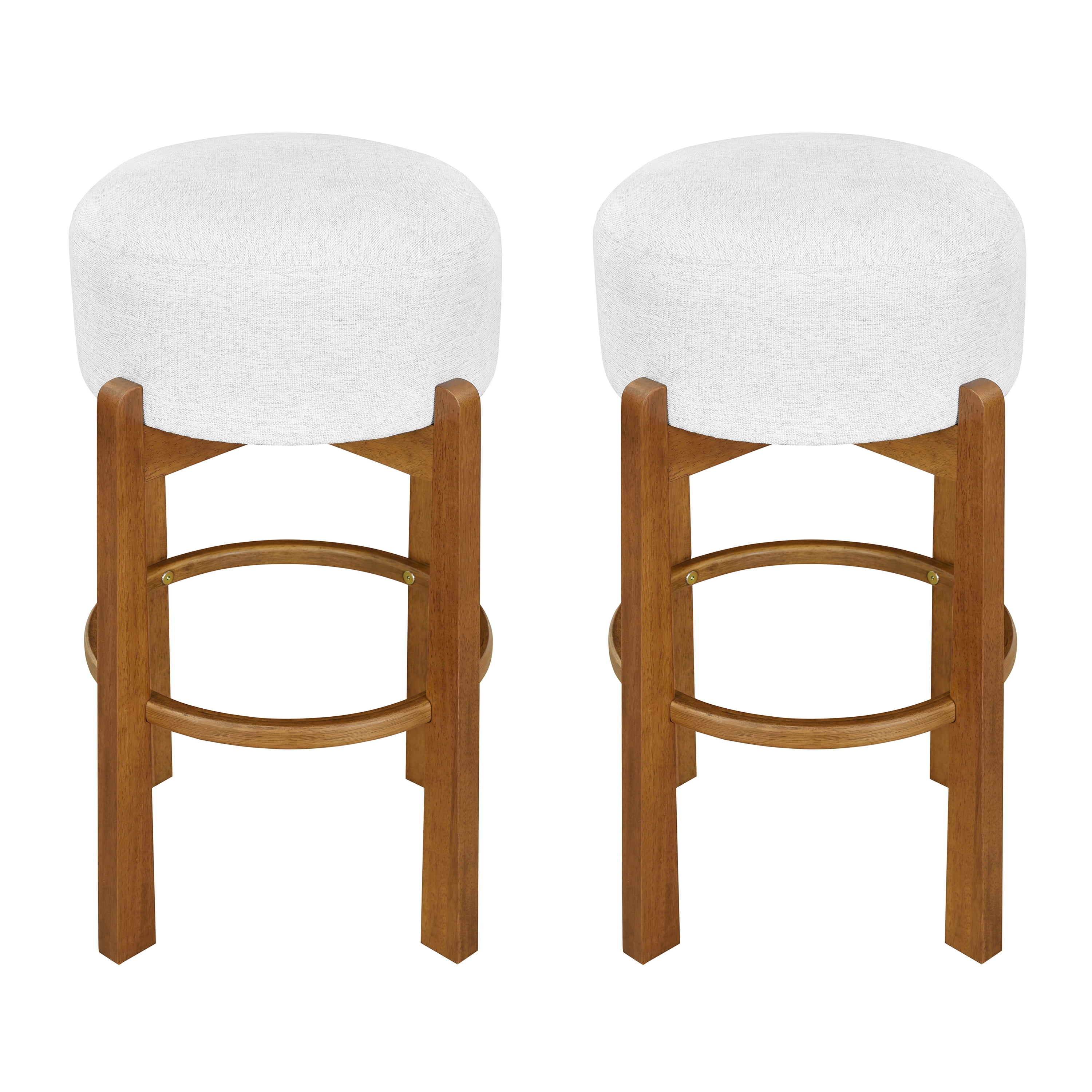 Indoor Barstools Set of 2, Wooden Stool with Walnut Frame and Ivory Upholstered Seat, Counter Height Bar Chairs for Kitchen and Home Bar, Walnut