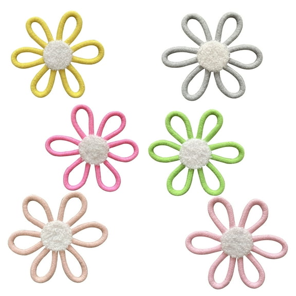 6 Pcs Boho Nursery Decor Daisy Flower Woven Macrame Wall Hanging，Daisy Flower Wall Decor Bohemian Nursery Decorations for Home Dorm Art(Multicolor,6.69 Inches)