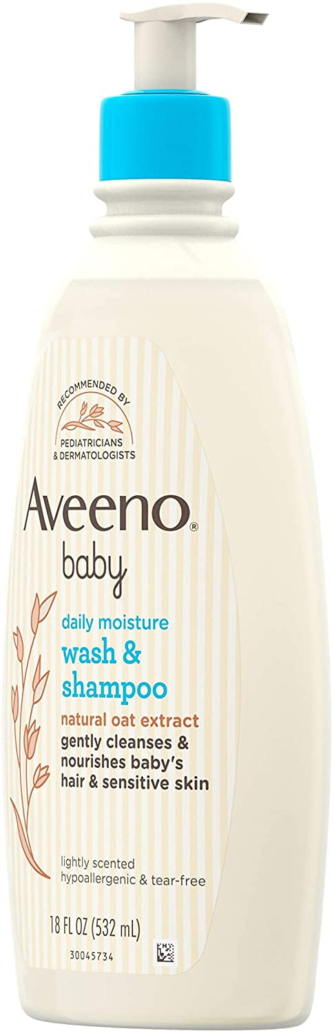 Aveeno Baby Daily Moisture Gentle Bath Wash & Shampoo with Natural Oat Extract, 18 fl. oz, Package may vary