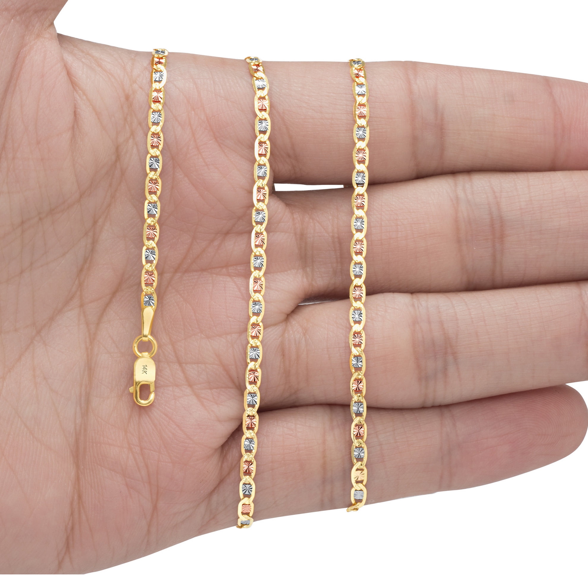 Nuragold 14k Real Yellow Rose White Gold Solid Valentina 2.3mm Anchor Link Chain Necklace (16"-24") Dainty Italian Jewelry for Men & Women