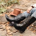 thumbnail image 2 of Men's Classic Embroidered Western Cowboy Boots – Vintage Distressed Mid-Calf Riding Boots with Pointed Toe Black/Brown, 2 of 6