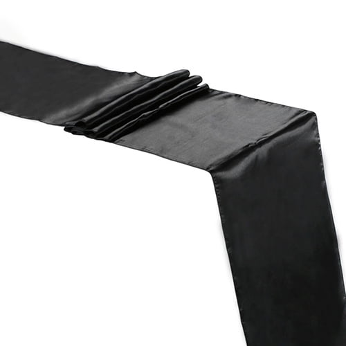 12 x 108 Inch Satin Table Runner Wedding Venue Table Decoration Party Desk Decor Black Polyester ...