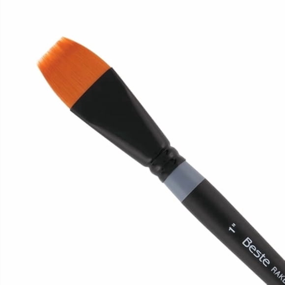 Creative Mark Beste Golden Taklon Rake 1"" Artist Brush, Professional Watercolor Brushes, for Acrylic Painting, Short Handle, Sharp Edges, Hand-Tied & Shaped