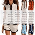 thumbnail image 3 of Karymi Two Piece Sets for Women 2 Piece Summer Outfit Set, Stand Collar Sleeveless Scalloped Contrast Trim Button Vest Top+Scallop Edge Shorts with Side Pockets Plus Size Tops for Women, 3 of 9