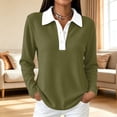thumbnail image 2 of Vxararl Waffle Knit Polos Shirts for Women Color Block Lightweight Waffle Knit Fabric Business Casual, Loose Fit Tunic Tops Long Sleeve Tops Dressy Fitted Button Shirts Army Green 2xL, 2 of 5