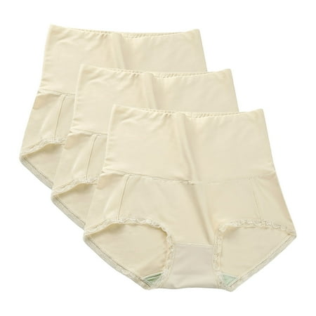 Generic 3Pack Women s Briefs High Waist Tummy Control Cotton Underwear Jacquard Lace Panties for Women Ladies Panty