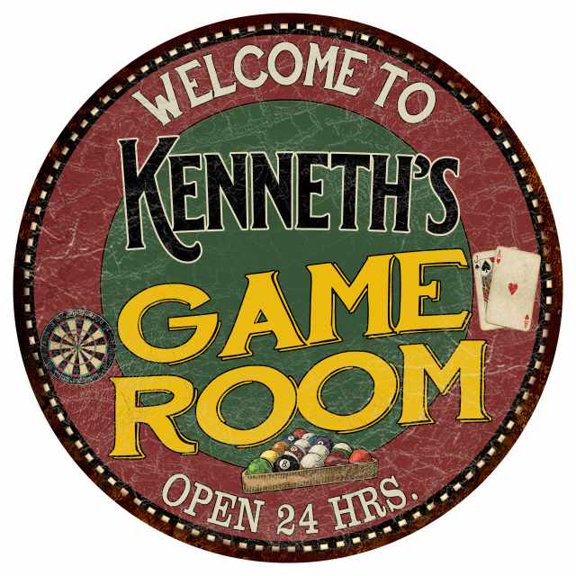 Kenneth's Game Room 12" Round Metal Sign Bar Kitchen Red Wall Dcor 200120032415